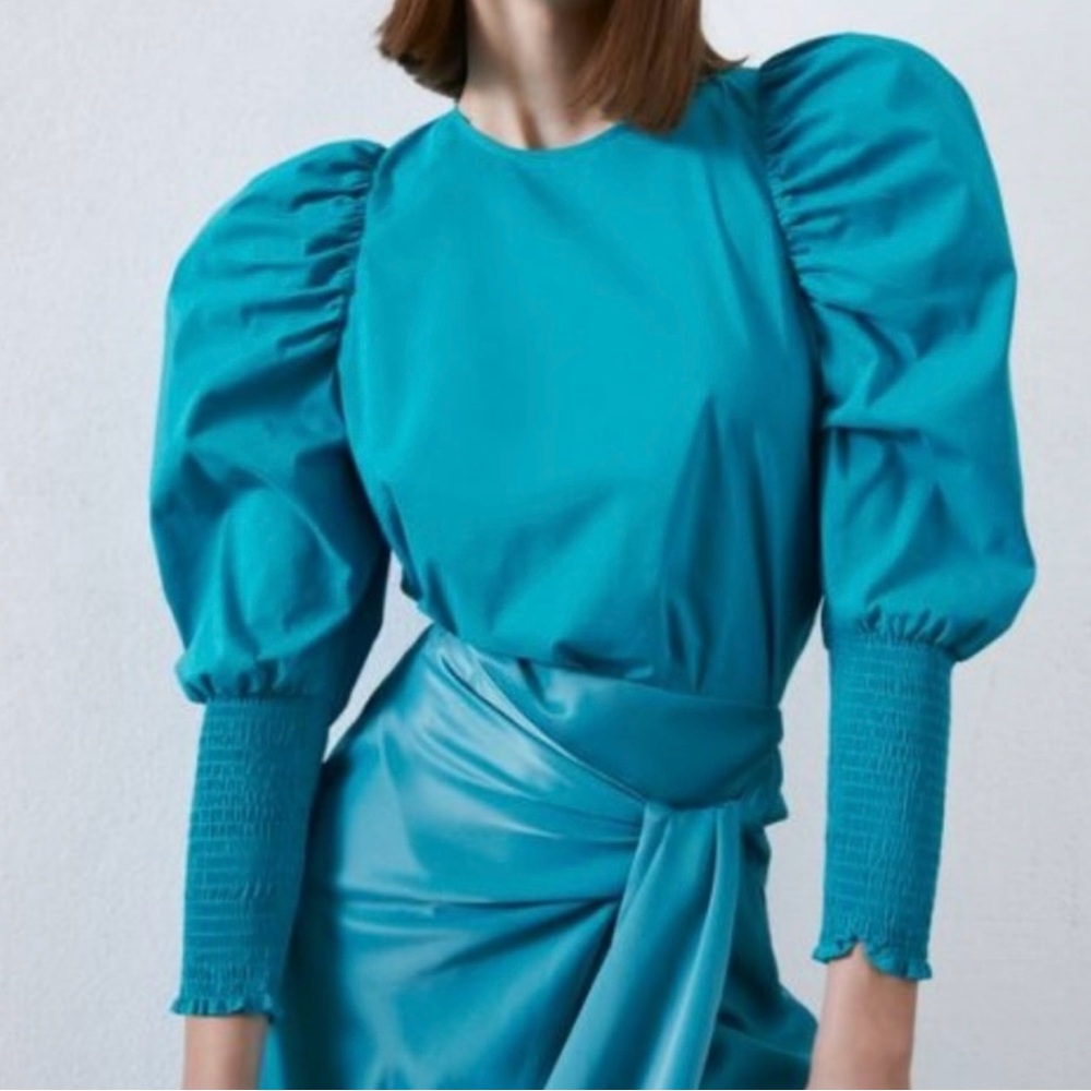 Zara turq puff sleeve blouse